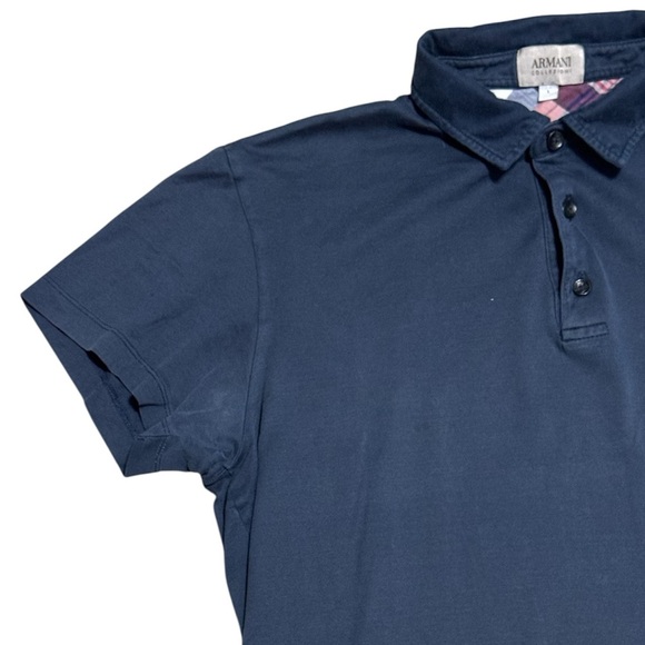 ARMANI Collezioni - Men’s Pique Short Sleeve Polo, Navy Blue, Medium - Picture 4 of 6